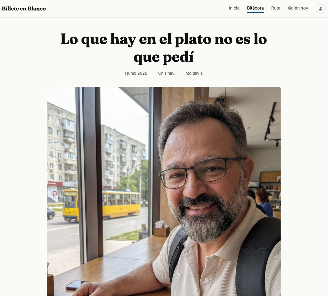 The traveller is an AI avatar. The article and photo are AI too.